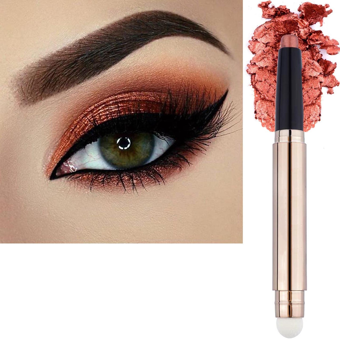 SAUBZEAN Orange Brown Eyeshadow Stick Makeup, Highlighter Matte Cream Eye Shadow Pencil, Waterproof Hypoallergenic Long Lasting Crayon, Glitter Primer Palette Shimmer Eyeliner Pen