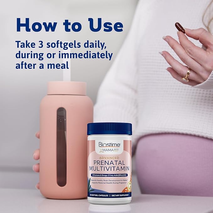 Biostime Advanced Prenatal Vitamins for Women | 20 Nutrients, Multivitamin, Folic Acid, Iron, Prebiotic and Omega 3 EPA & DHA Fatty Acids | Pregnancy Vitamins & Support Supplement | 90 Softgel Pills