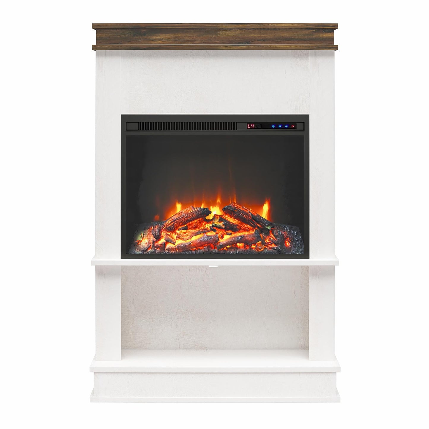 Ameriwood Home Mateo Electric Mantel Fireplace with Open Shelf, Ivory Oak Finish, Eco-Friendly Heating Technology