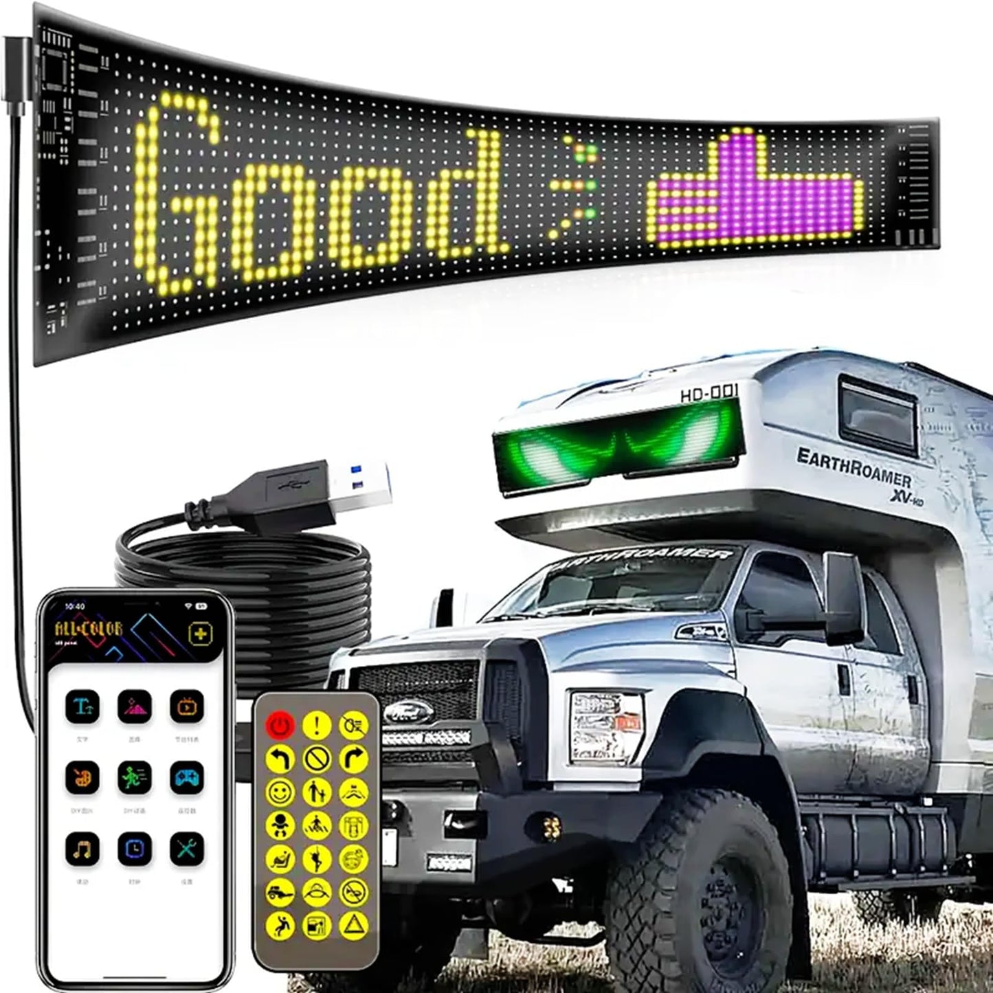 Goodream Devil Eyes Light for Windshield, 52in*7.5in Large Size DIY Programmable Flexible LED Display for Car Truck SUV Neon Sign Cool Accessories