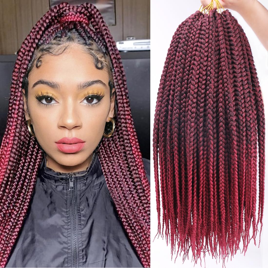 Box Braid Crochet Hair 18 Inch 8 Packs Burgundy Omrbe Red Goddess Box Braids Crochet Hair Pre Looped 3X Box Braided Crochet Hair