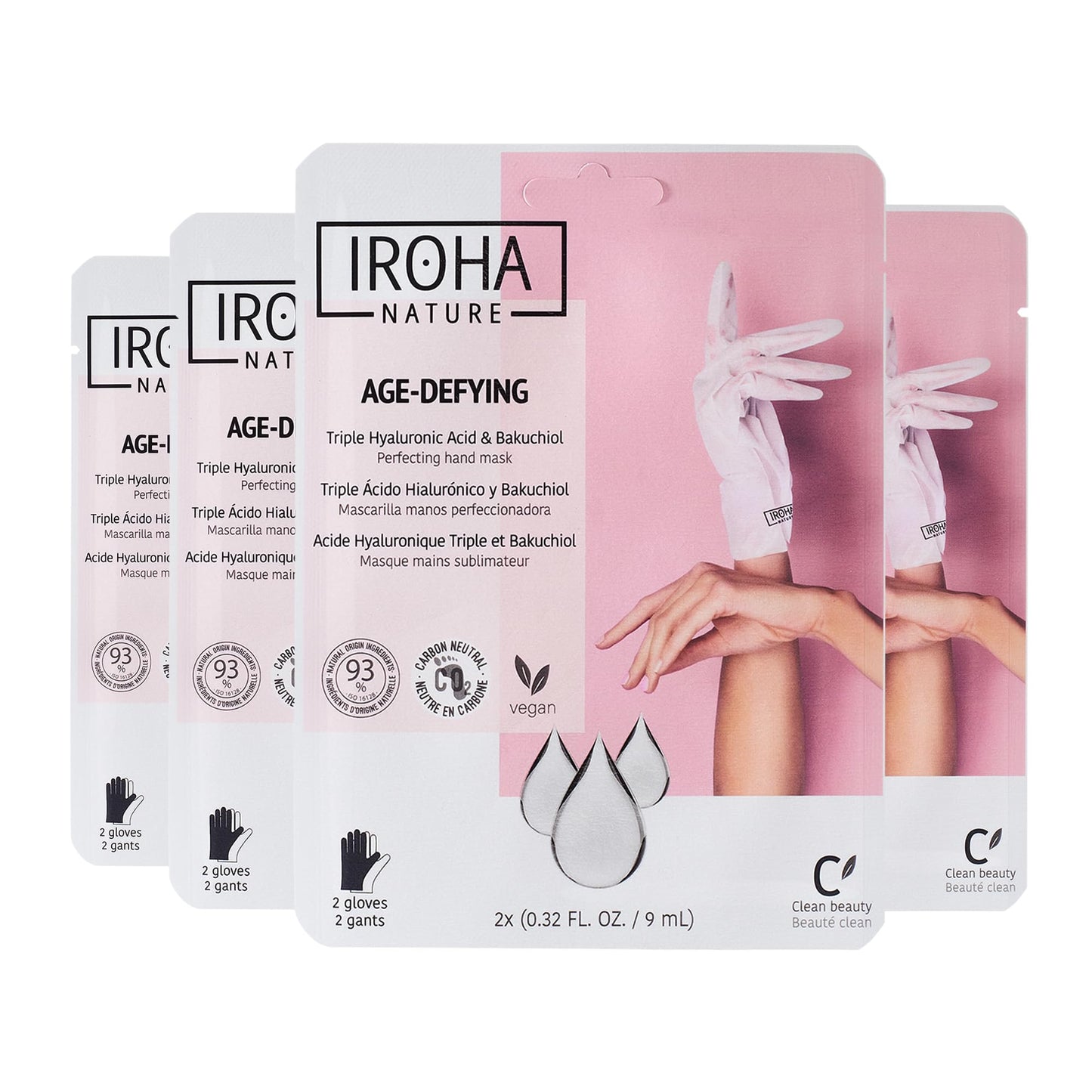 IROHA NATURE, Anti-Aging Hand Mask with Hyaluronic Acid and Bakuchiol - Pack of 4 Pairs