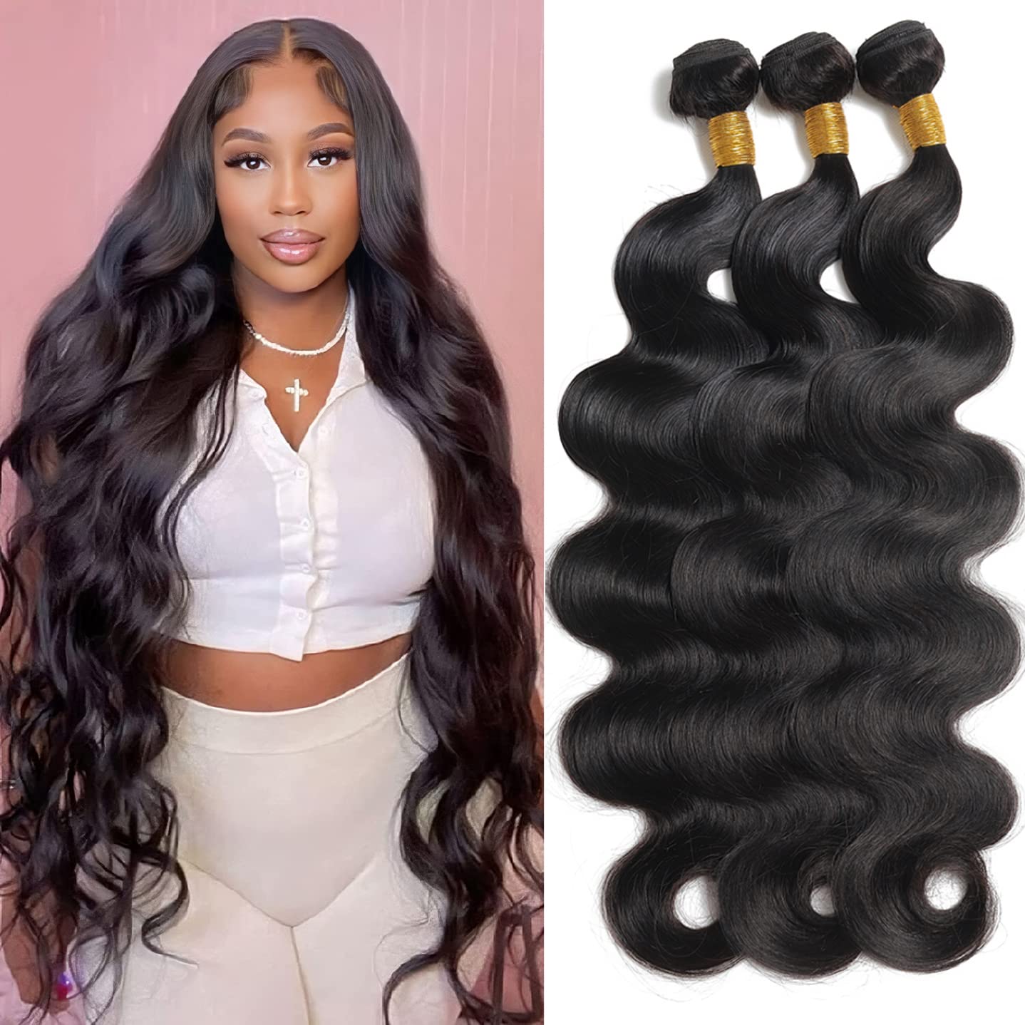 Body Wave Bundles Human Hair Bundles 12A Brazilian Virgin Body Wave 3 Bundles 100% Unprocessed Ocean Weave Human Hair Bundles (2