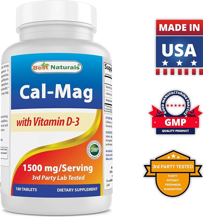 Best Naturals Calcium Magnesium with Vitamin D3 1500mg Serving 180 Tablets (180 Count (Pack of 3))