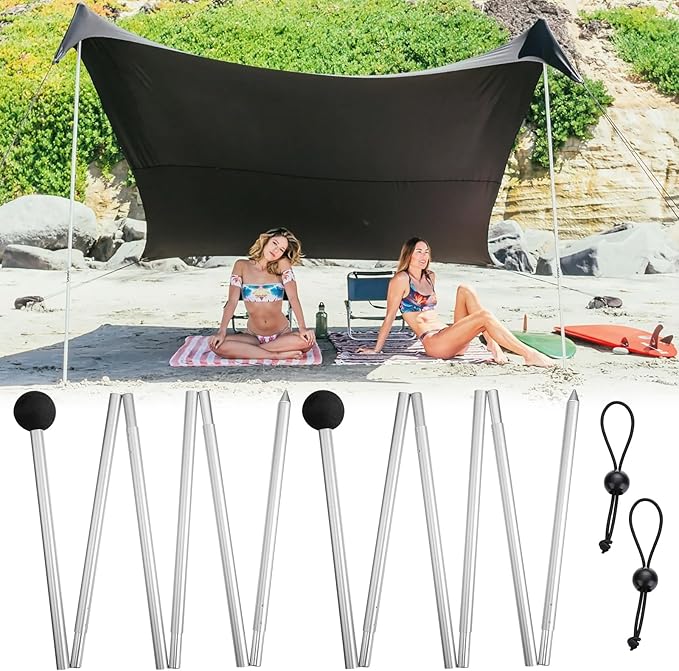 Beach Tent Poles Replacement - 6ft11in Extra Poles fits Neso Grande Canopy, 2 Packs Foldable Portable Aluminum Alloy Repairing Fixing Accessories for Camping Parties Fishing Hiking