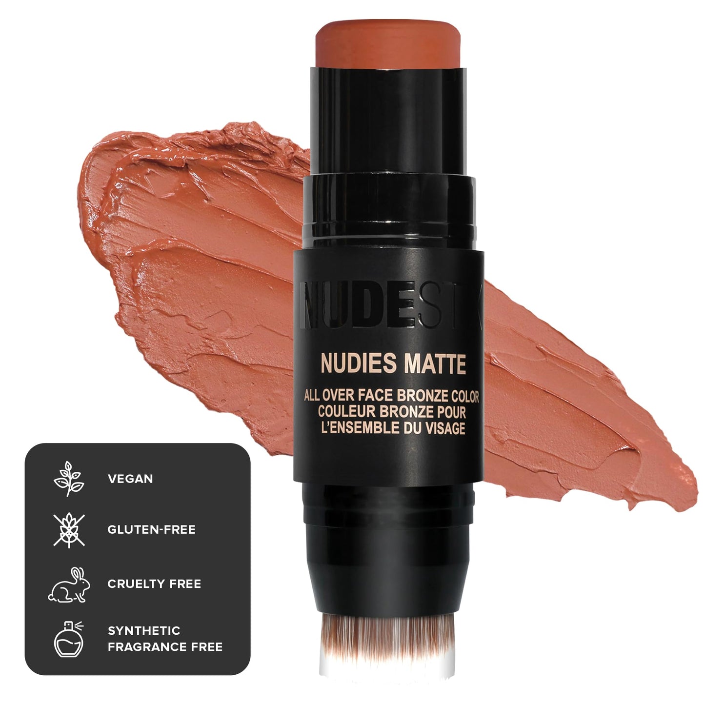 Nudestix Nudies Matte Cream Bronzer 3-in-1 All Over Face Colour for Face, Eyes, and Lips w/Blending Brush (Sunkissed)