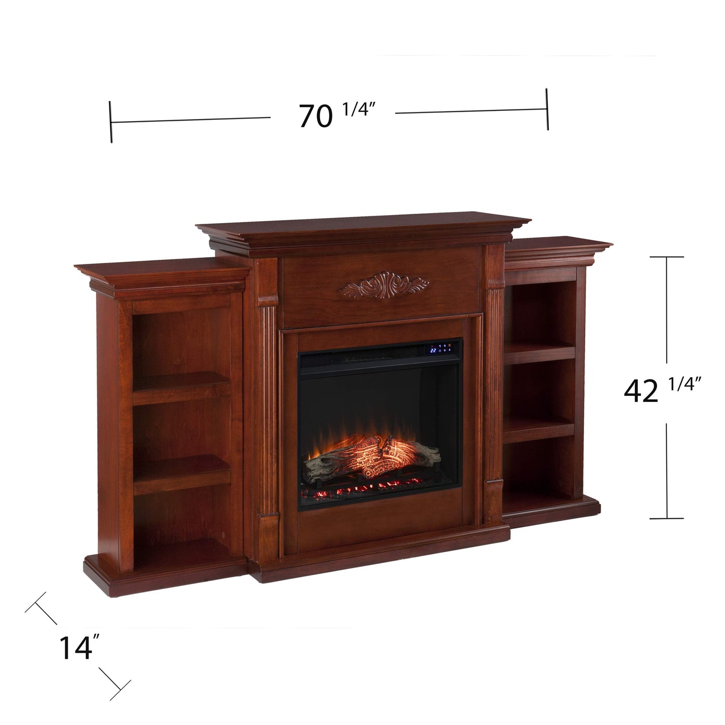 SEI Furniture Tennyson Electric Fireplace with Bookcases, New Mahogany