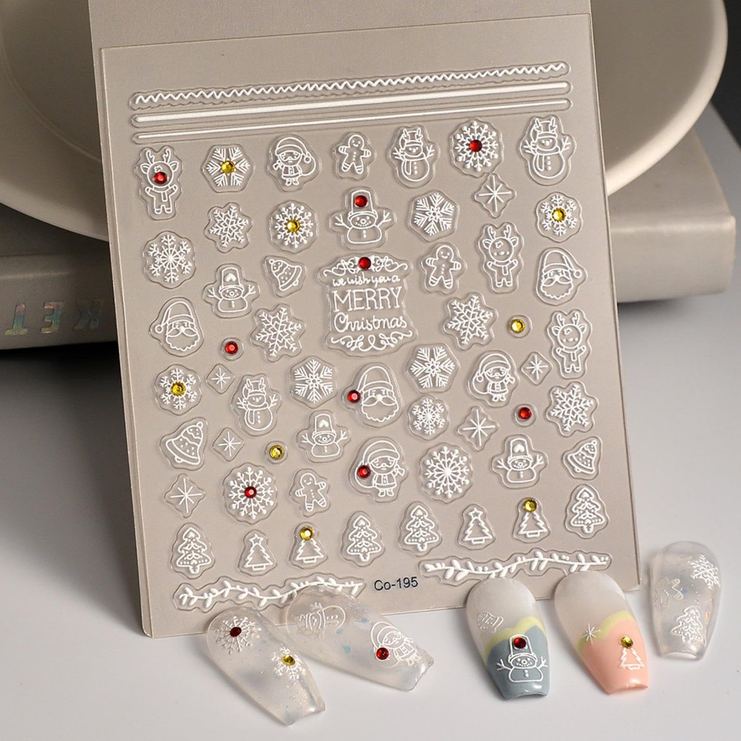 5D Embossed Christmas Nail Art Stickers Snowflake Nail Stickers Snowman Christmas Tree Nail Decals for Women Girls Winter Xmas Holiday Manicure DIY Supplies