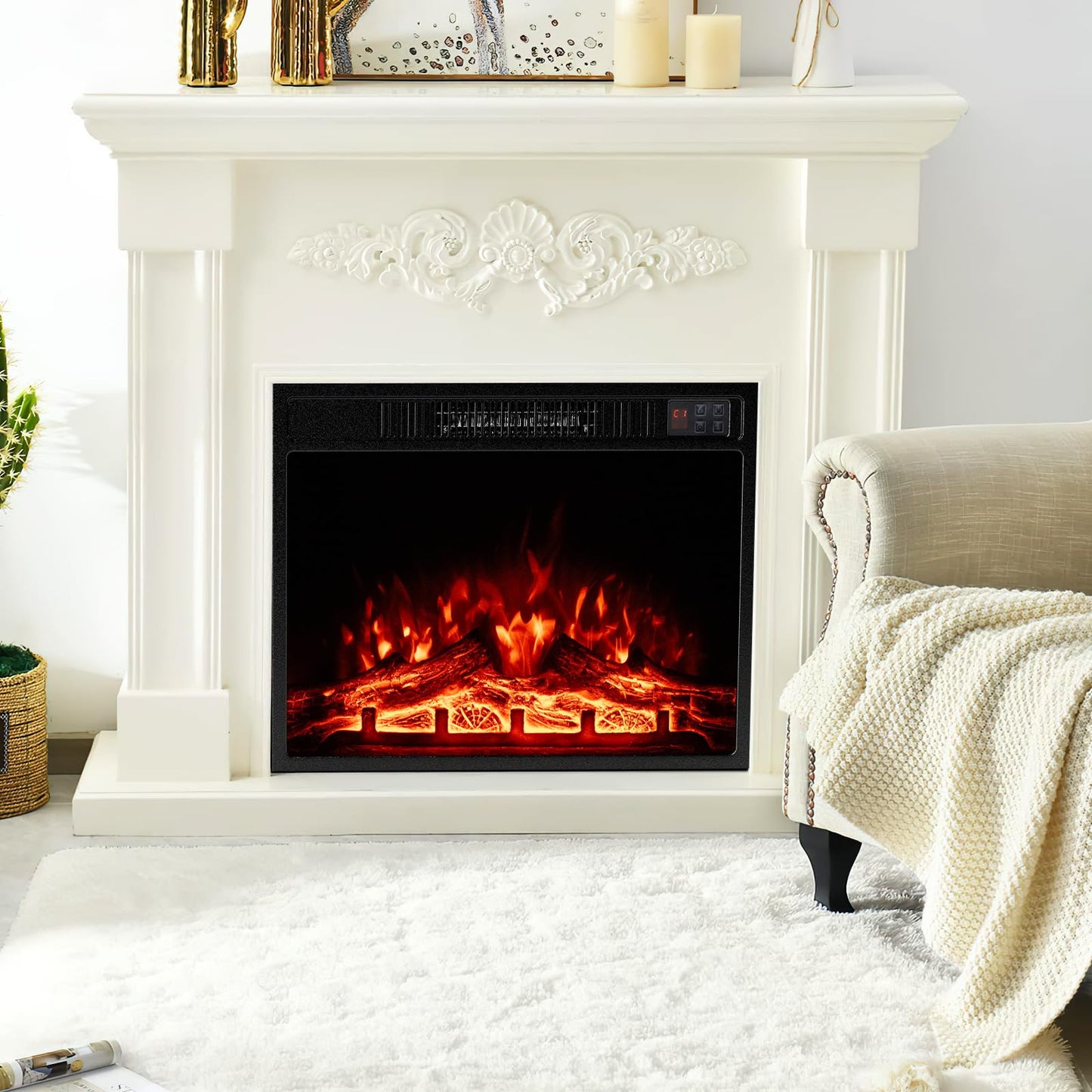 Tangkula 23" Electric Fireplace, 5,000 BTU Fireplace Insert with Remote Control, 3 Flame Colors & Brightness Levels, Recessed Fireplace Heater with 1-8H Timer, Thermostat & Overheat Protection