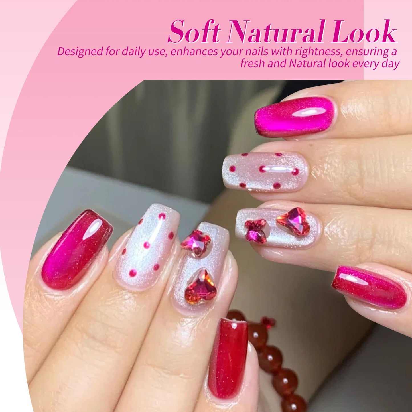 Born Pretty Jelly Gel Nail Polish, Glitter Gel Polish, Hot Pink Nude Cat Magnetic Eye Gel Nail Polish, Sheer Crystal Transparent Sparkle Gel Nail, Nail Manicure Gift DIY at Home 6PCS 7ml