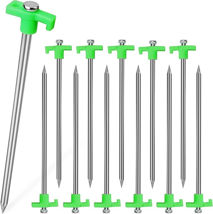 PR1ME Tent Stakes 12 Pack, Galvanized Non-Rust Family Pop Up Camping Tent Pegs, Heavy Duty Yard Stakes, for Camping Tents, Canopy, and Outdoor Decorations