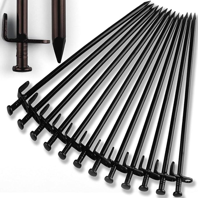 Heavy Duty Steel Tent Stakes - Tarp Pegs Camping Stakes for Outdoor Camping Canopy and tarp, 12 inch 12PC Pack