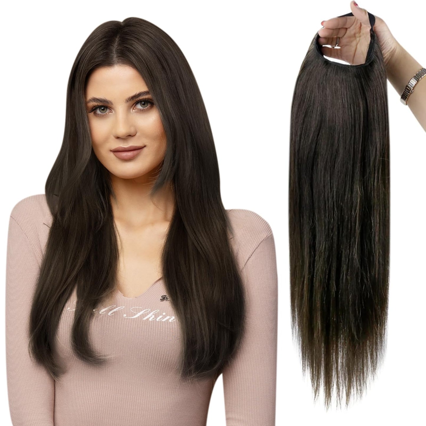 Full Shine U Part Human Hair Wig Natural Half Part Wig Human Hair Straight Off Black Hair Pieces 12Inch One Piece Half Wigs for Women Human Hair Wig 100Grams