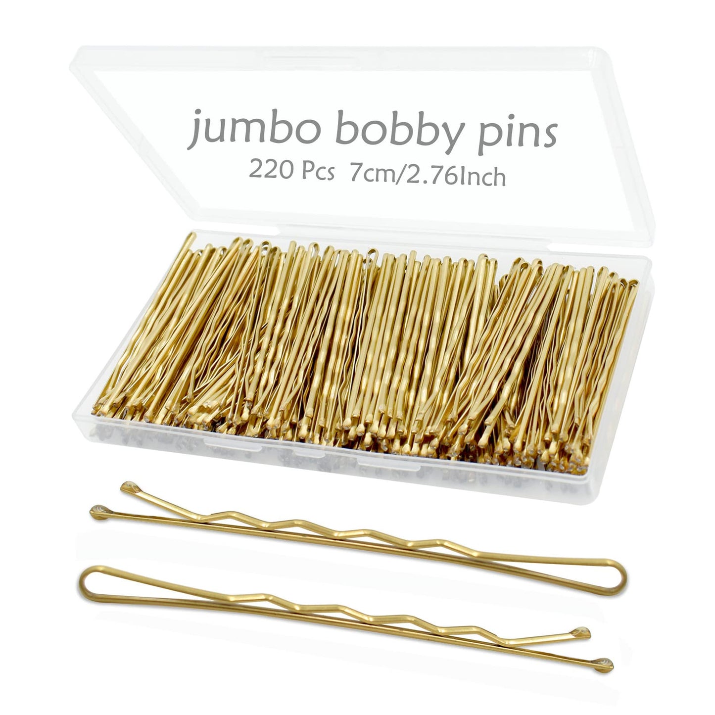 YINGFENG Jumbo Hair Pins for Women: 220pcs 2.76 Inch Large Blonde Bobby Pins, Long Gold Hair Pins with Box, Reusable Non-Slip Pins for Thick Hair