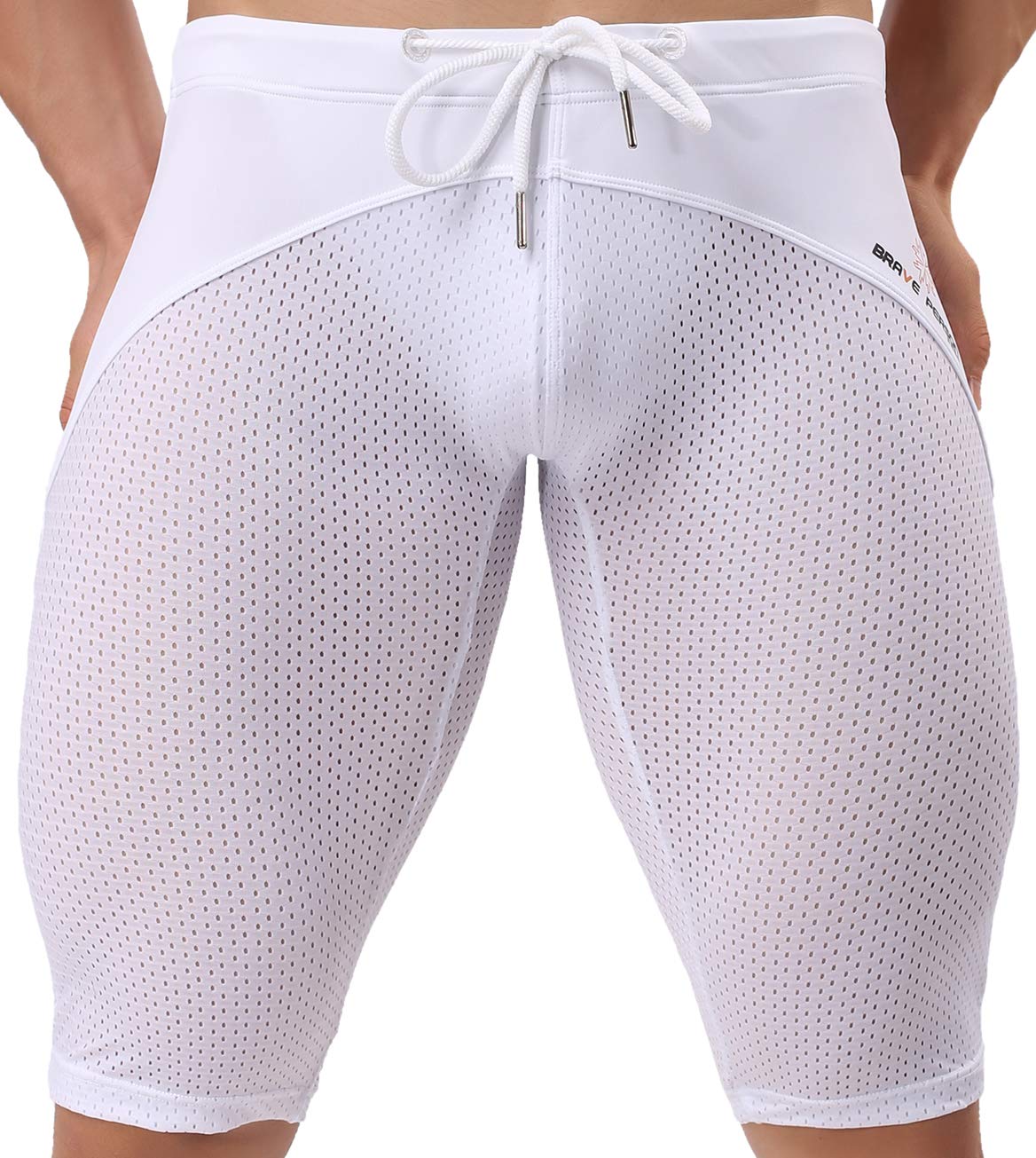 BRAVE PERSON Men's Fashion Breathable Mesh Elastic Training Shorts Swim Trunks Beach Pants 2240 (M / 28-32, White)