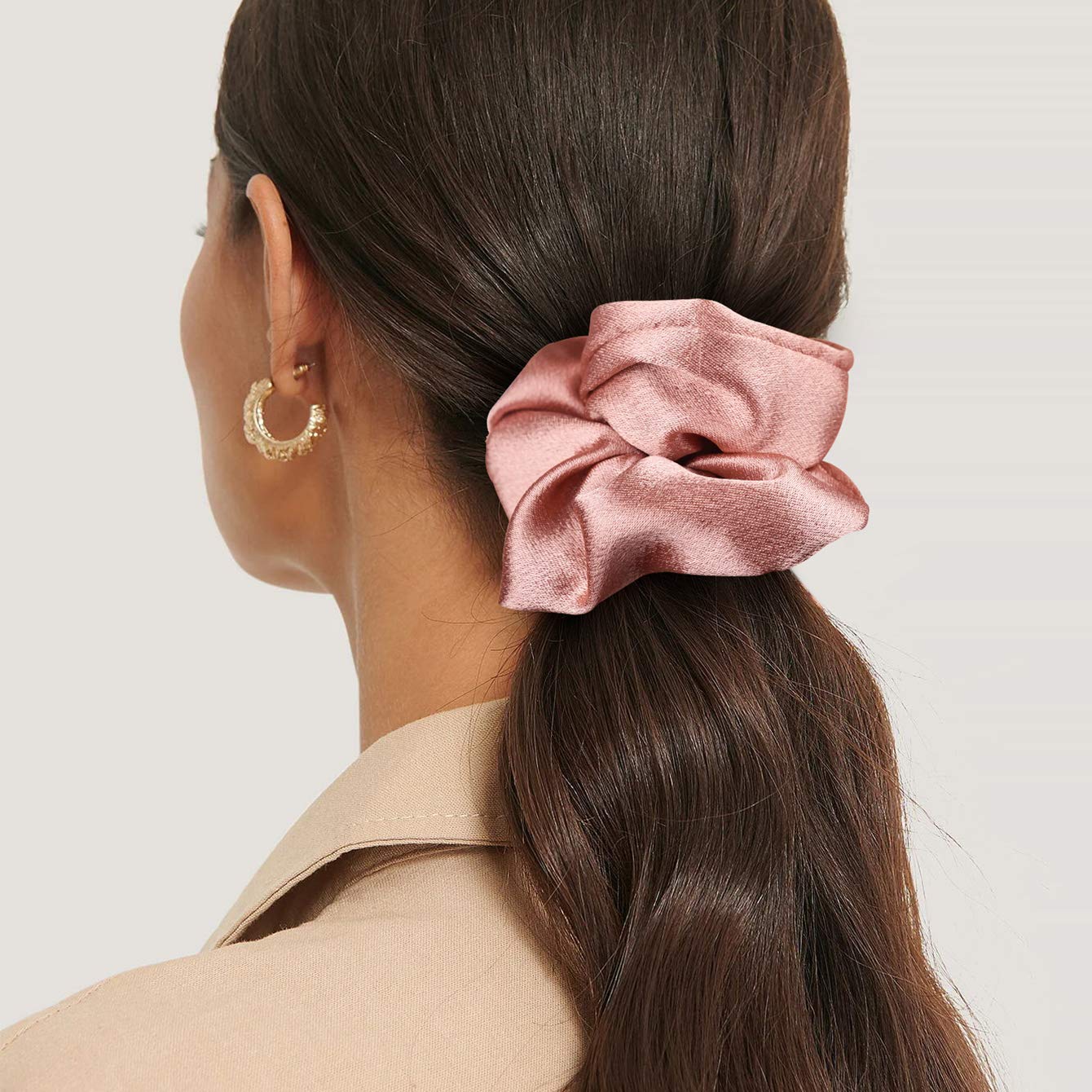 CEELGON Satin Silk Bridesmaid Scrunchies for Hair Big Scrunchies Satin Hair Ties Hair Scrunchie 10 Pack (Rose Gold)