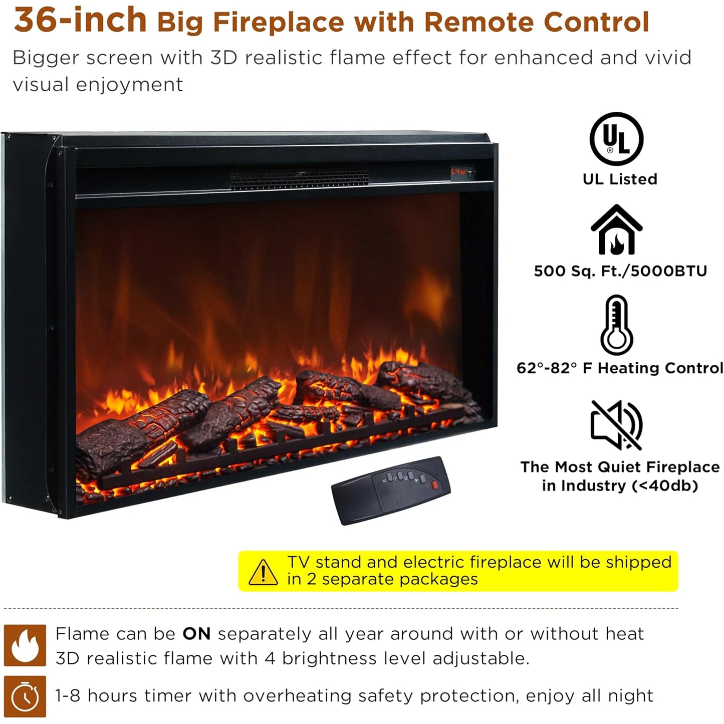 JXQTLINGMU TV Stand with Fireplace for up-to-80 TV, Farmhouse 70" Entertainment Center with 36" Electric Fireplace, TV Console with Grid-Door Cabinets & Drawers for Living Room, Black