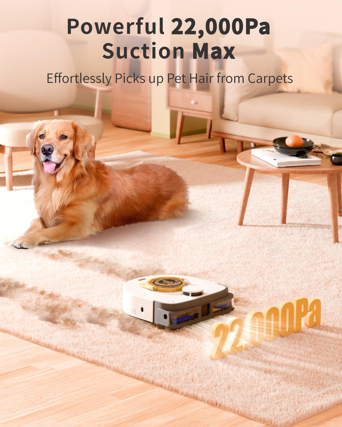UBPET Robot Vacuum Cleaner, 22,000Pa Ultra-Strong Suction - Automatic Robot Vacuum for Pet Hair & Carpets, Tangle-Free Cleaning, Smart Mapping with LiDAR Navigation, App Controlled Vacuum Robot (V10)