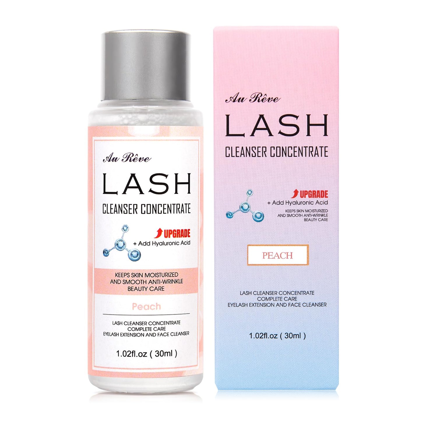 AuReve Lash Shampoo Concentrate 30ml Lash Cleanser Concentrate Add Hyaluronic Acid Oil-Free Lash Extension Shampoo Perfect for Salon,Peach