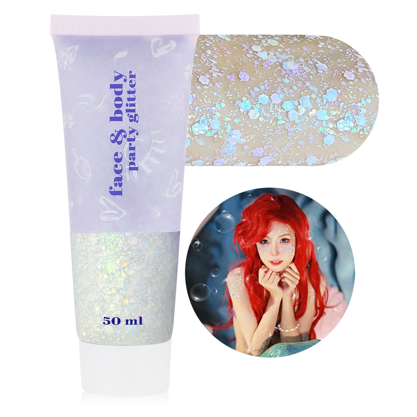 Paminify Chameleon Iridescent White Face Glitter,Color Changing Mermaid Body Glitter Gel,Chunky Glitter Face Paint,Sparkling Sequin for Face Body Hair,Halloween Festival Party Glitter Makeup,50ml