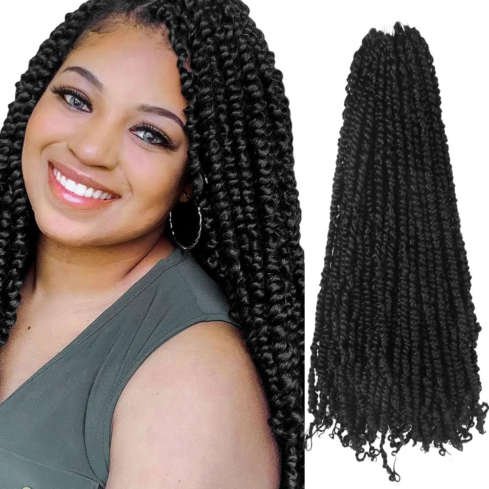 The BOHOBABE Pre-twisted Passion Twist Crochet Hair 16 Inch Pre-looped Crochet Passion Twist Braiding Hair 8 Packs Soft Bohemian Twists (1#) 1#(Jet Black)