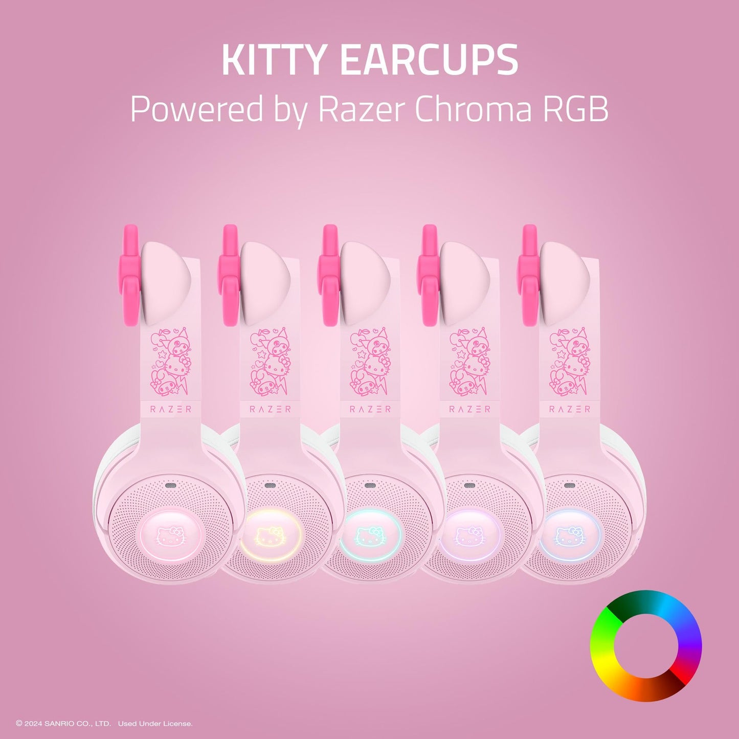 Razer Kraken Kitty V2 BT Wireless RGB Headset: Chroma RGB - Bluetooth 5.2-40 mm Drivers - 40 Hr Battery w/Type C Charging - Hello Kitty & Friends Edition