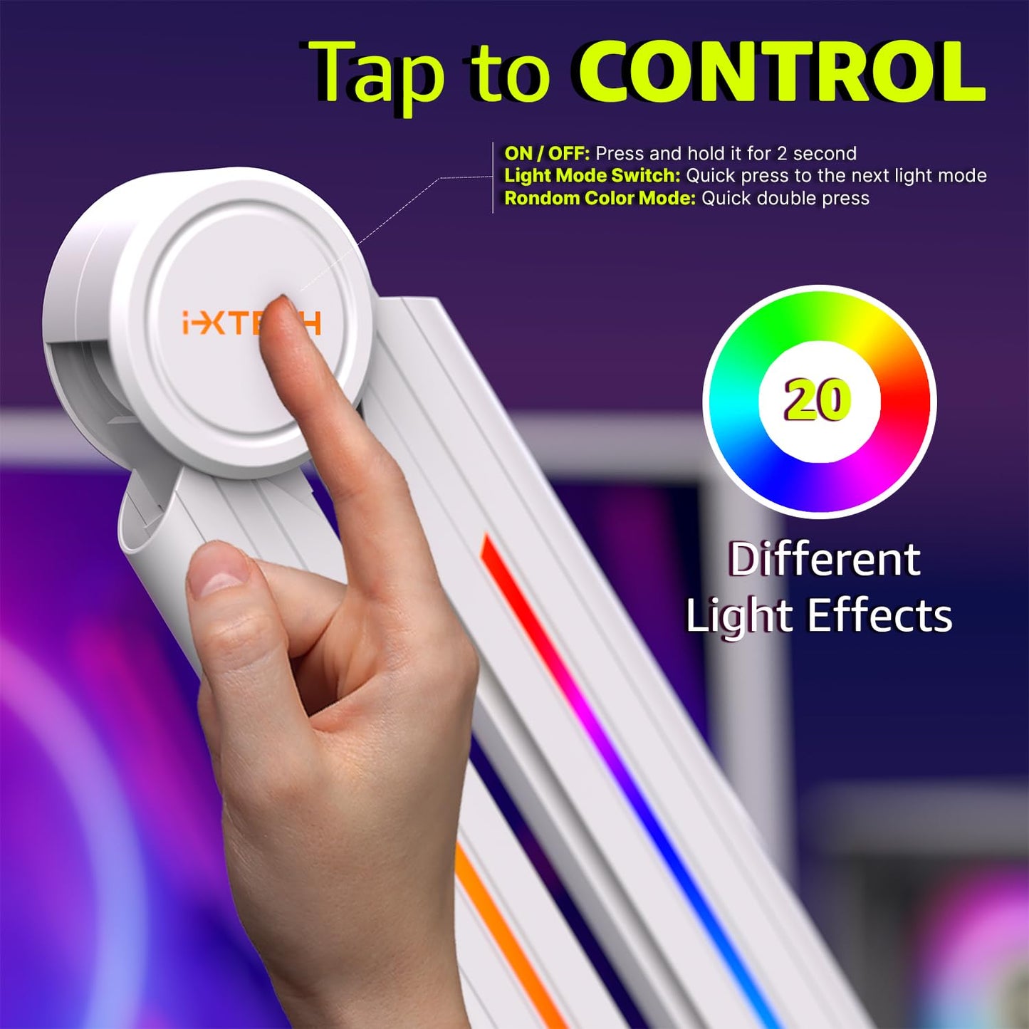 IXTECH RGB Mic Boom Arm High Profile, Overhead Boom Arm Microphone Stand Desk Mount, Adjustable Microphone Stand with Desk Mount, Mic Arm for Live Streaming Gaming Podcasting Recording (White)