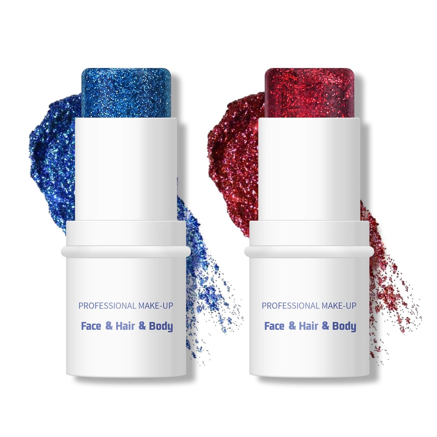 KYDA 2 Colors Body Glitter Stick, Chunky Glitter Gel for Face Body Hair, Sparkling Holographic Mermaid Sequins Paint, Multiuse Makeup Glitter Gel, Red and Blue