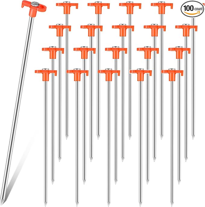 Shimeyao 10 Inch Tent Stakes Heavy Duty Camping Stakes Bulk Galvanized Non Rust Tent Pegs Metal Camping Spikes for Outdoor Camping Pitching Canopy