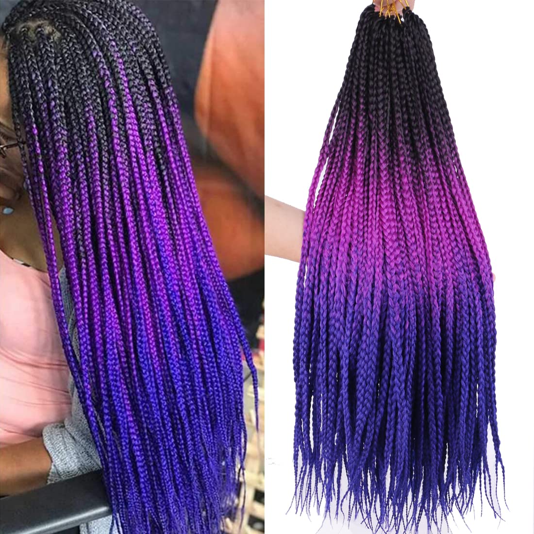 Box Braids Crochet Hair 6 Packs 24 Inch Ombre Pre-Looped 3X Goddess Senegalese Twist Tissage Fiber Kanekalon Synthetic Braiding