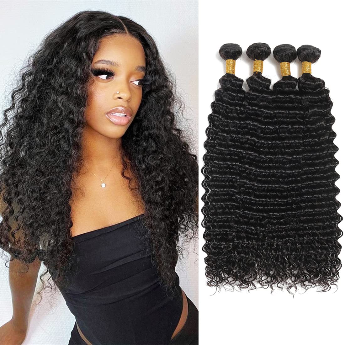 Brazilian Deep Curly 4 Bundles Human Hair 10 12 14 16 Inch Natural Color Deep Wave Bundles 100% Brazilian Virgin Remy Hair Curly