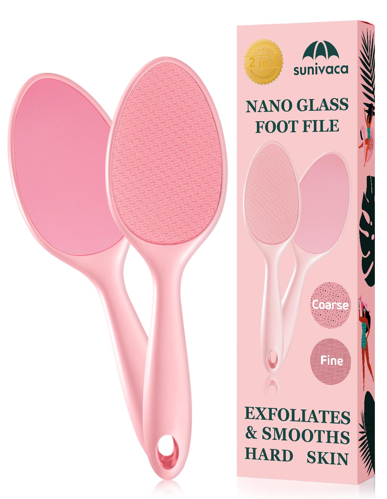 Sunivaca 2-Sided Glass Foot File Callus Remover Without Drain Stand (Pink)