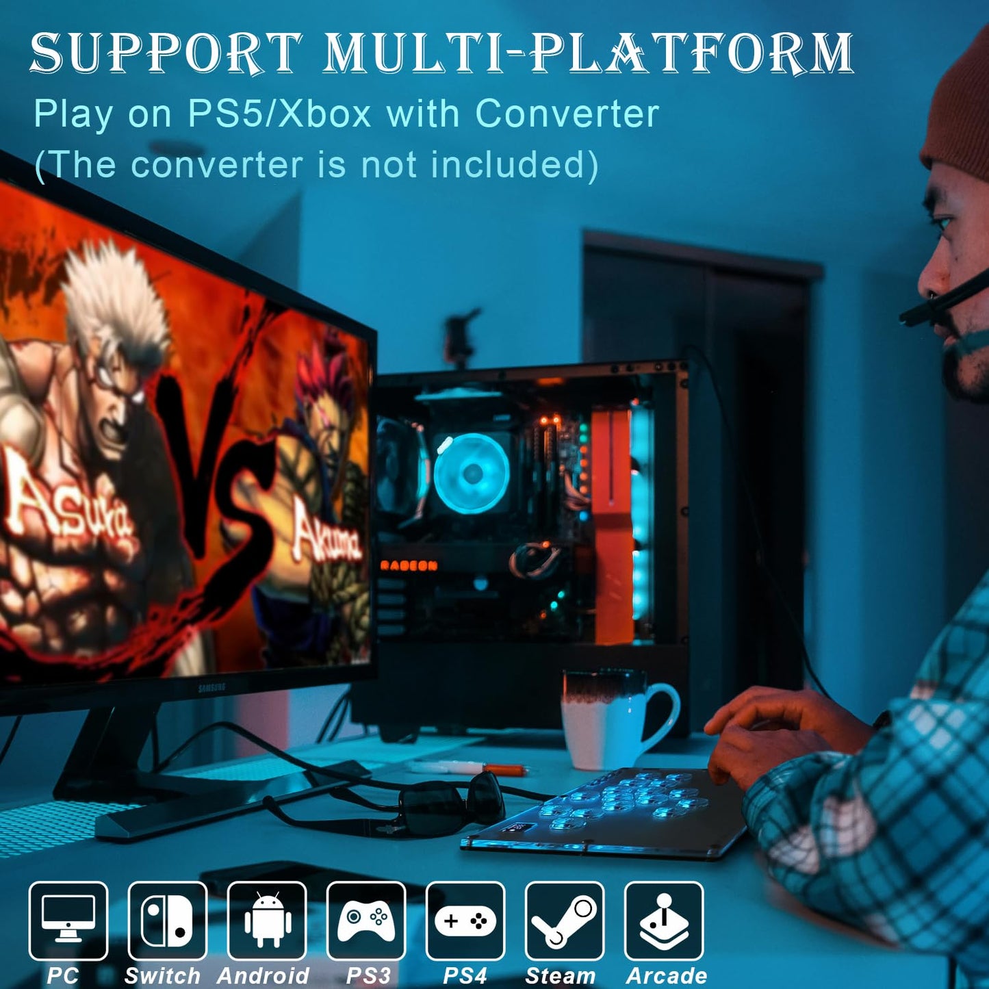 Leverless Controller L16 All-Button Arcade Stick for PC/PS3/PS4/Steam/Switch, Street Fight With Turbo & Custom RGB - Support Hot Swap & SOCD