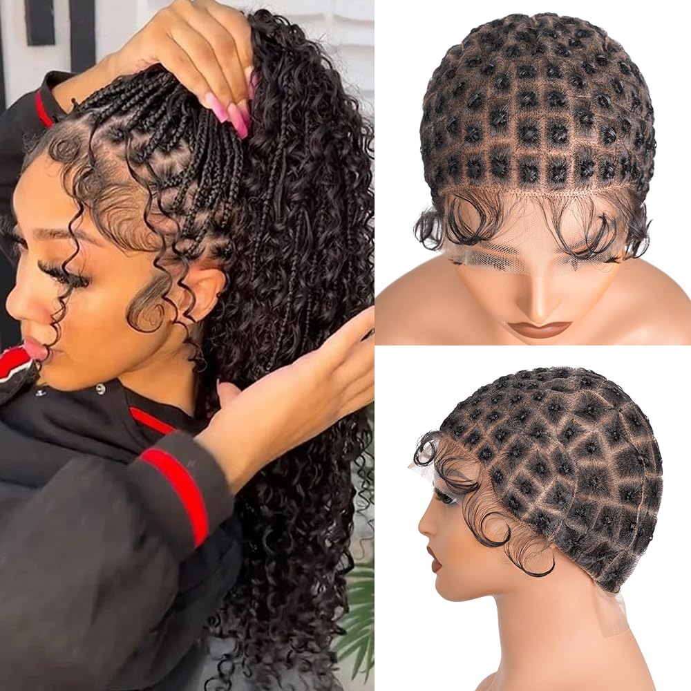 Suntefic Braided Wig Cap With Baby Hair Crochet Wig Cap For Crochet Braids Hair Glueless Double Full Hd Lace Wig Caps For Black Women (Black-123)