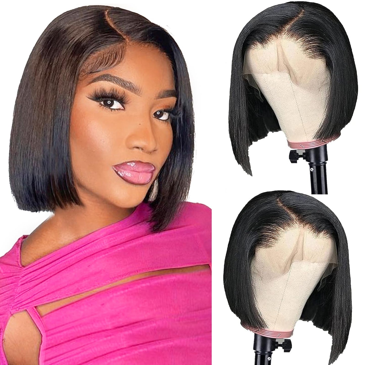 Bob Wig Human Hair 13X4 Hd Lace Front Wigs Human Hair Pre Plucked Pre Cut Straight Frontal Bob Wigs For Black Women 180% Density