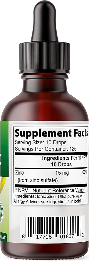 Best Naturals Ionic Liquid Zinc - Immune Support - High Bioavailability - Glass Bottles 2 OZ (60ml)