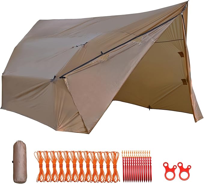 onewind Hammock Tarp, 14Ft*13Ft Blackthorn Hammock Rain Fly, Big Tarp for 3-4 Persons, Ultralight Tarp Tent for 2 Hammocks or Bridge Hammock, 3000mm Waterproof Silnylon Camping Tarp, Brown