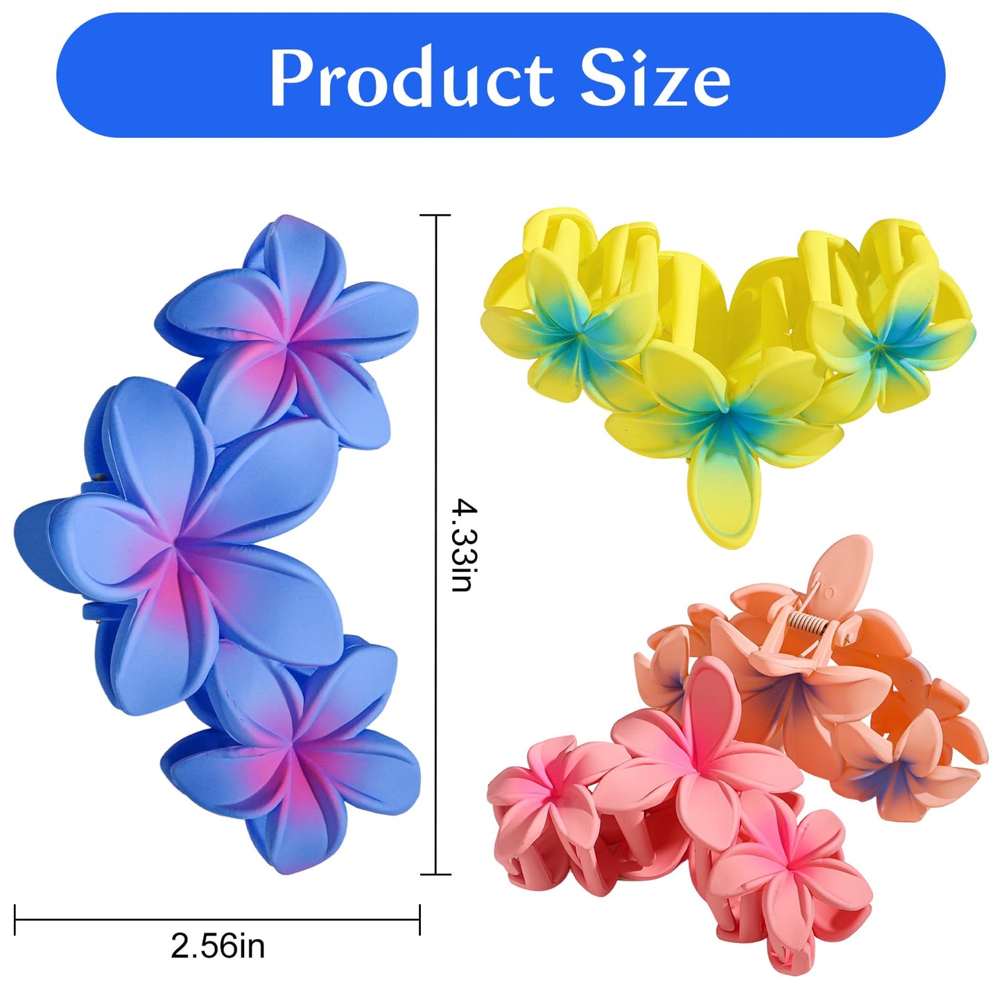 4PCS Plumeria Hair Clips for Thick Hair - Large Hawaiian Claw Clips with Strong Hold and Non-Slip Grip (Colorful)