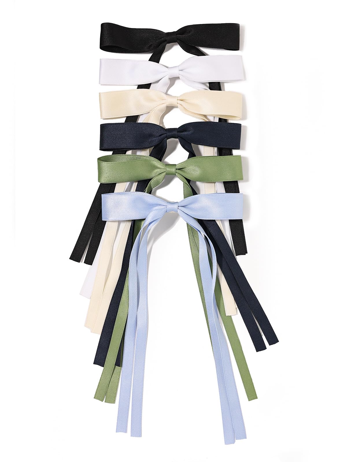 LFOUVRE Tassel Hair Bow Clips for Women - 6pcs Ribbon Barrettes With Metal Claw Clips and Bowknots - Hair Accessories for Girls and Teens