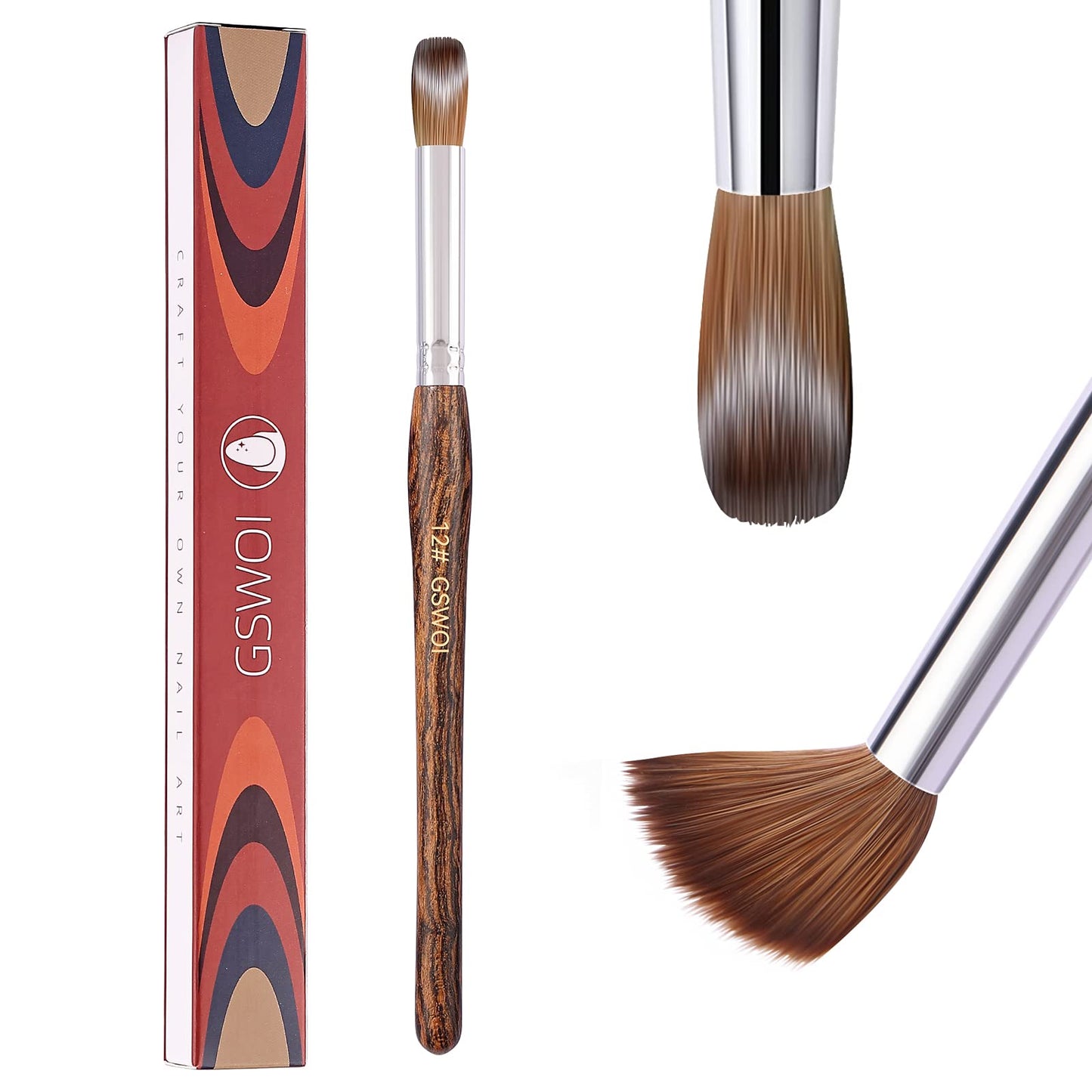 100% Kolinsky Acrylic Nail Brush,GSWOI Acrylic Brushes for Nails Size 12 Wood Handle Application Extension,Nail Tools for Professional Manicure Salon DIY at Home (#12)
