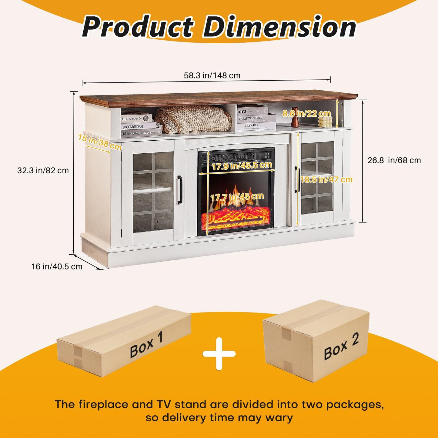 Redlife TV Stand with Fireplace for 65" Television, Entertainment Center with Fireplace Electric Fire Place TV Stand Modern Wood Media Console Cabinet for Living Room Bedroom (White)