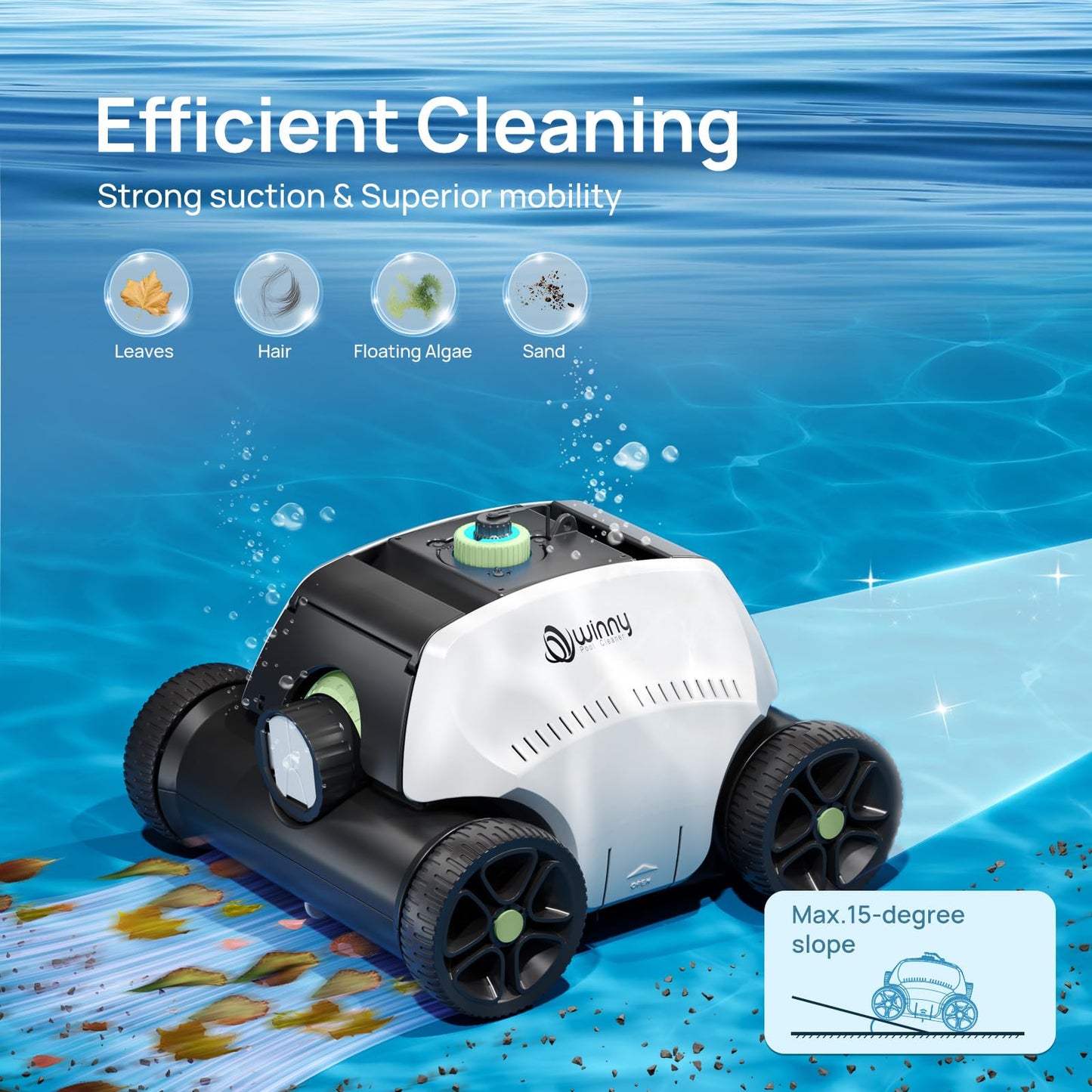 Cordless Robotic Pool Cleaner for Above Ground Pools, 130-Mins Runtime Pool Cleaner with Self-Parking & 1300 Sq. Ft Coverage, Powerful Suction & 6600mAh Battery for Longer Lifespan (White&Green)