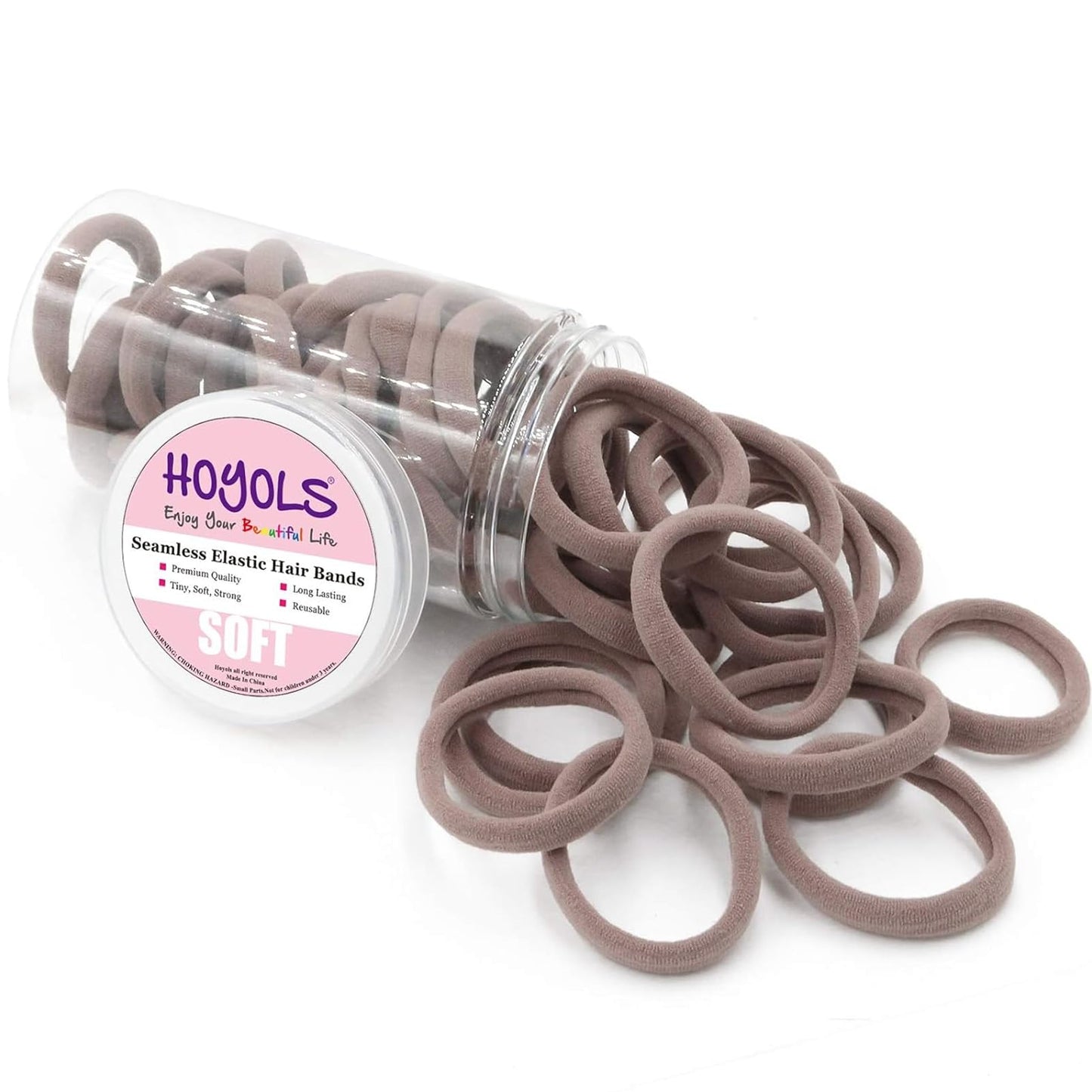 HOYOLS Large Fabric Hair Ties Soft & Gentle Bands Ponytail Holder for Thick Heavy Curly Hair, No Slip No Damage Seamless Scrunchies Headbands 100 Pcs (Caramel)