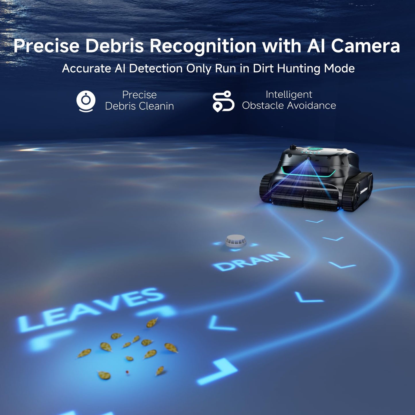 (2025 New) WYBOT S2 Vision AI Camera Cordless Pool Vacuum Robot for Inground Pools up to 3229 sq.ft, 8 Mode Robotic Pool Cleaner, 210min Runtime, Powerful Suction, Wall and Waterline Cleaning, Black