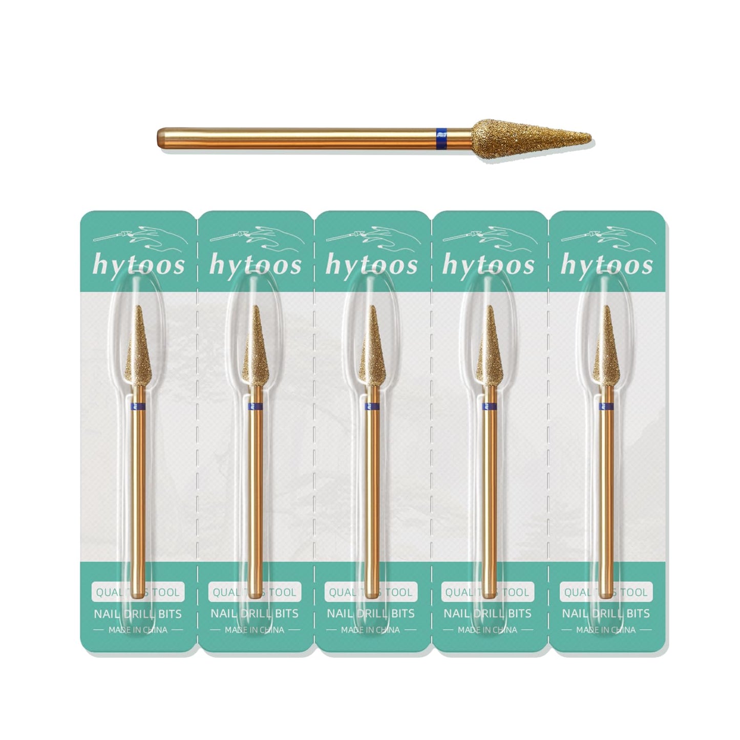 HYTOOS 4mm Long Bud Cuticle Clean Nail Drill Bit, 5Pcs/Set Titanium Russian Diamond Nail Bits Professional Safety Under Nail Cleaner Burr for Cuticle Dead Skin, Electric Drill Accessories, Medium