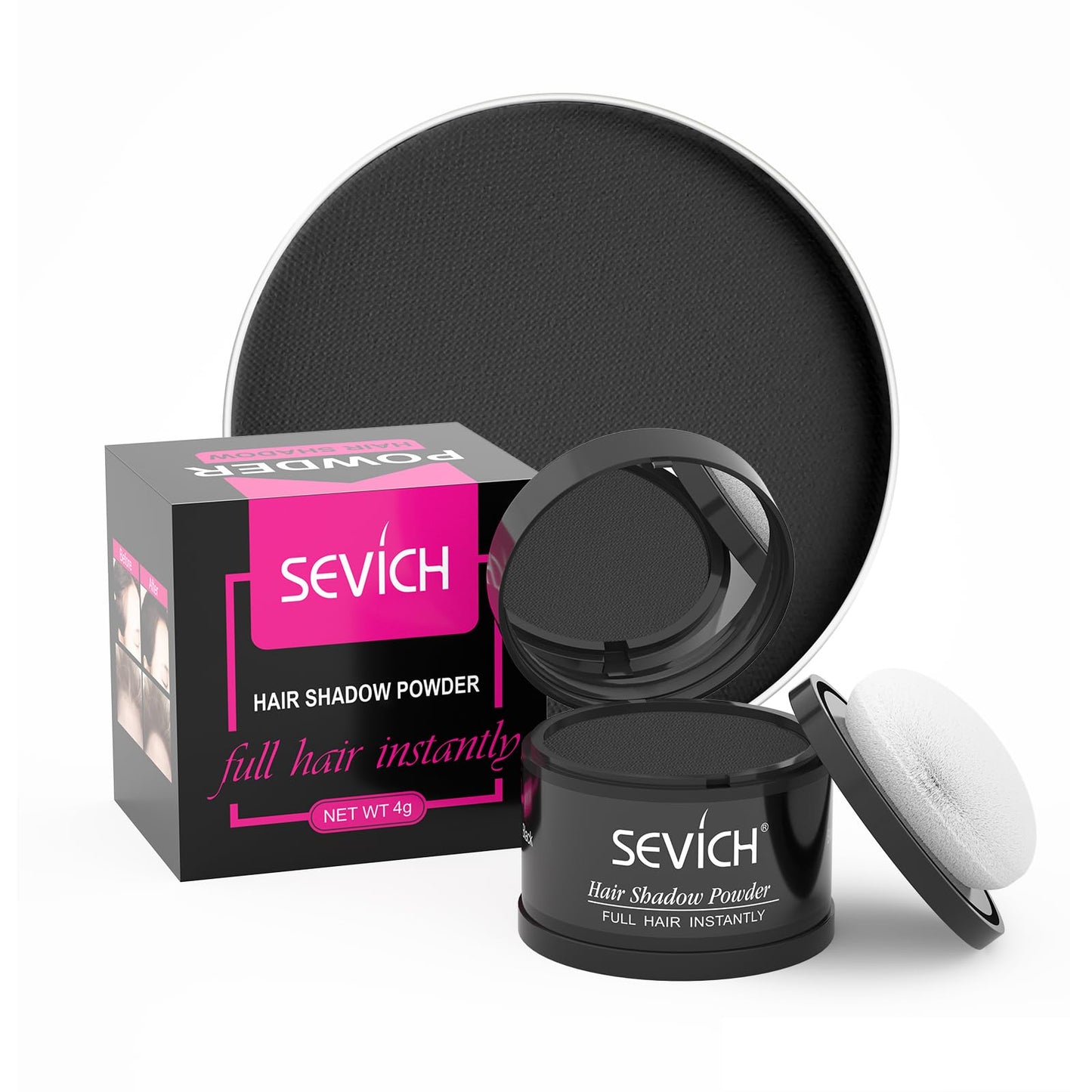 Sevich Hairline Powder,Instantly Conceals Hair Loss, Root Touch up Powder, Hair Shadow Toppers for Women & Men, Touch Up for Thinning Gray Hair, Windproof & Sweatproof, Black