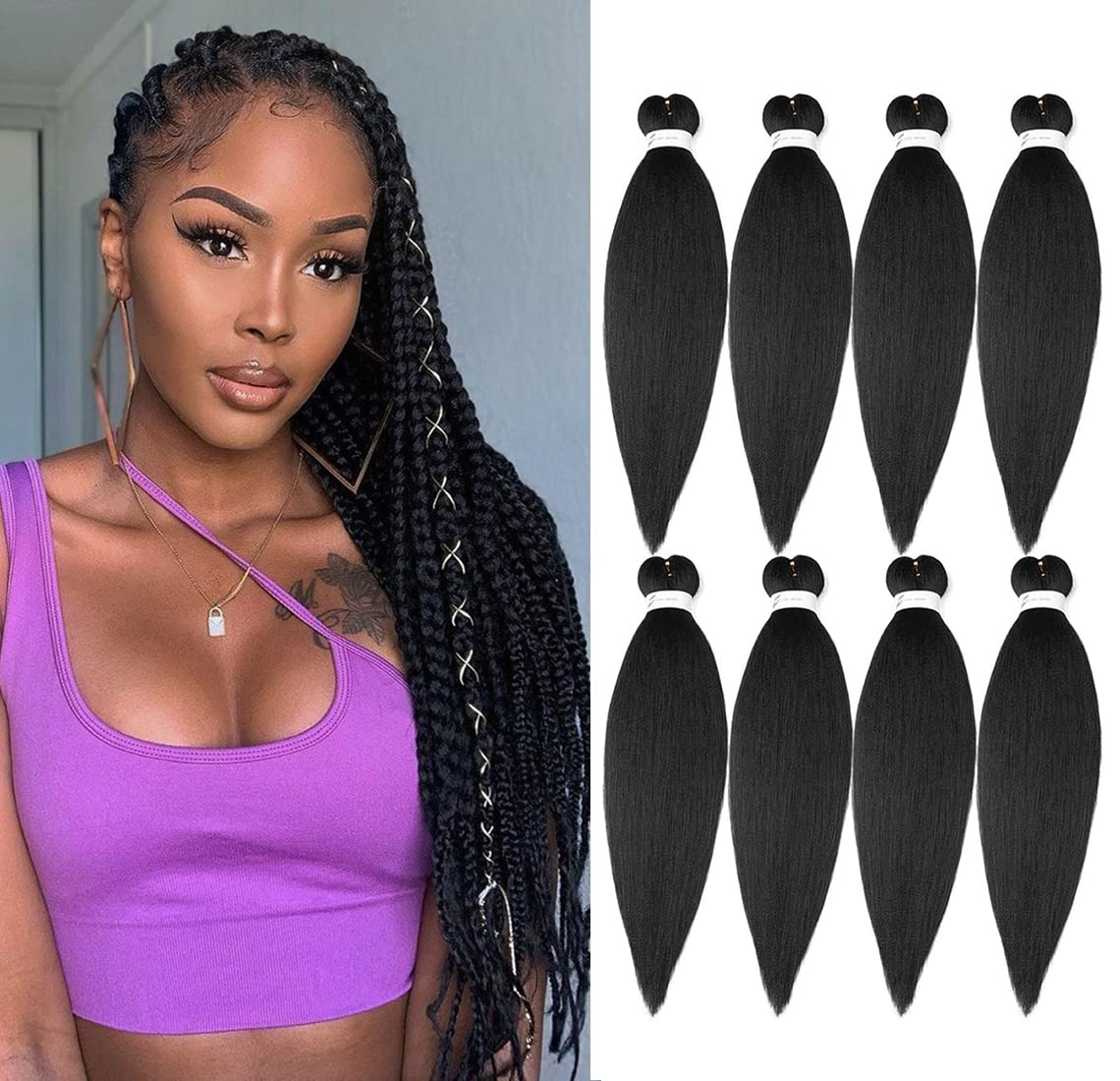 Braiding Hair Pre Stretched 20 Inch 8 Packs Kanekalon Prestretched Braiding Hair Extensions For Braids Easy Braid Synthetic Prof