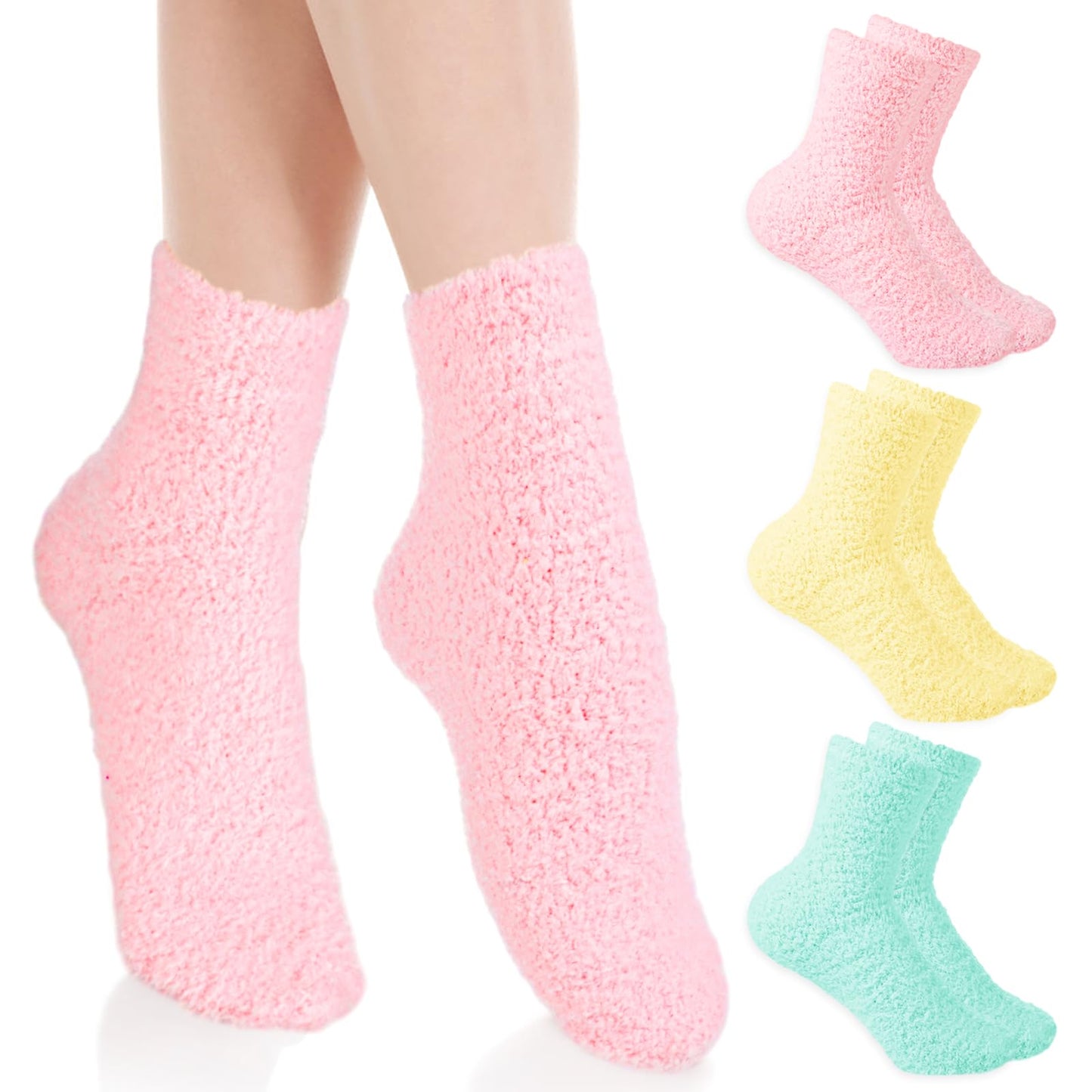 3Pairs Aloe Socks Moisturizing Spa Socks Sleeping Fuzzy Socks for Dry Feet Overnight, Non Slip Coral Fleece Lotion Socks Women Spa Pedicure Foot Care Socks for Repairing Dry Feet,Cracked Heel