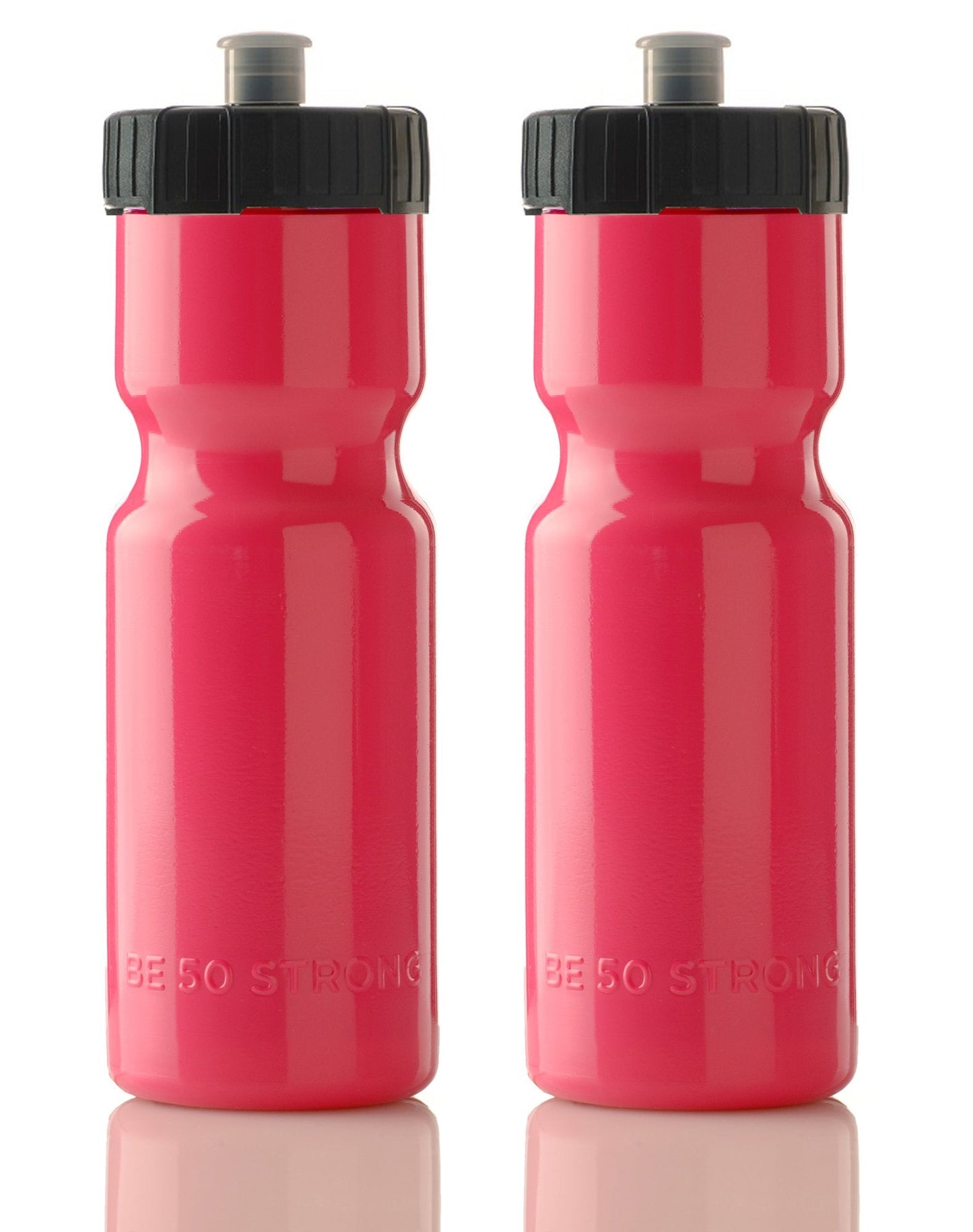 50 Strong Sports Squeeze Water Bottle 2 Pack – 22 oz. BPA Free Easy Open Push/Pull Cap – USA Made (Pink)