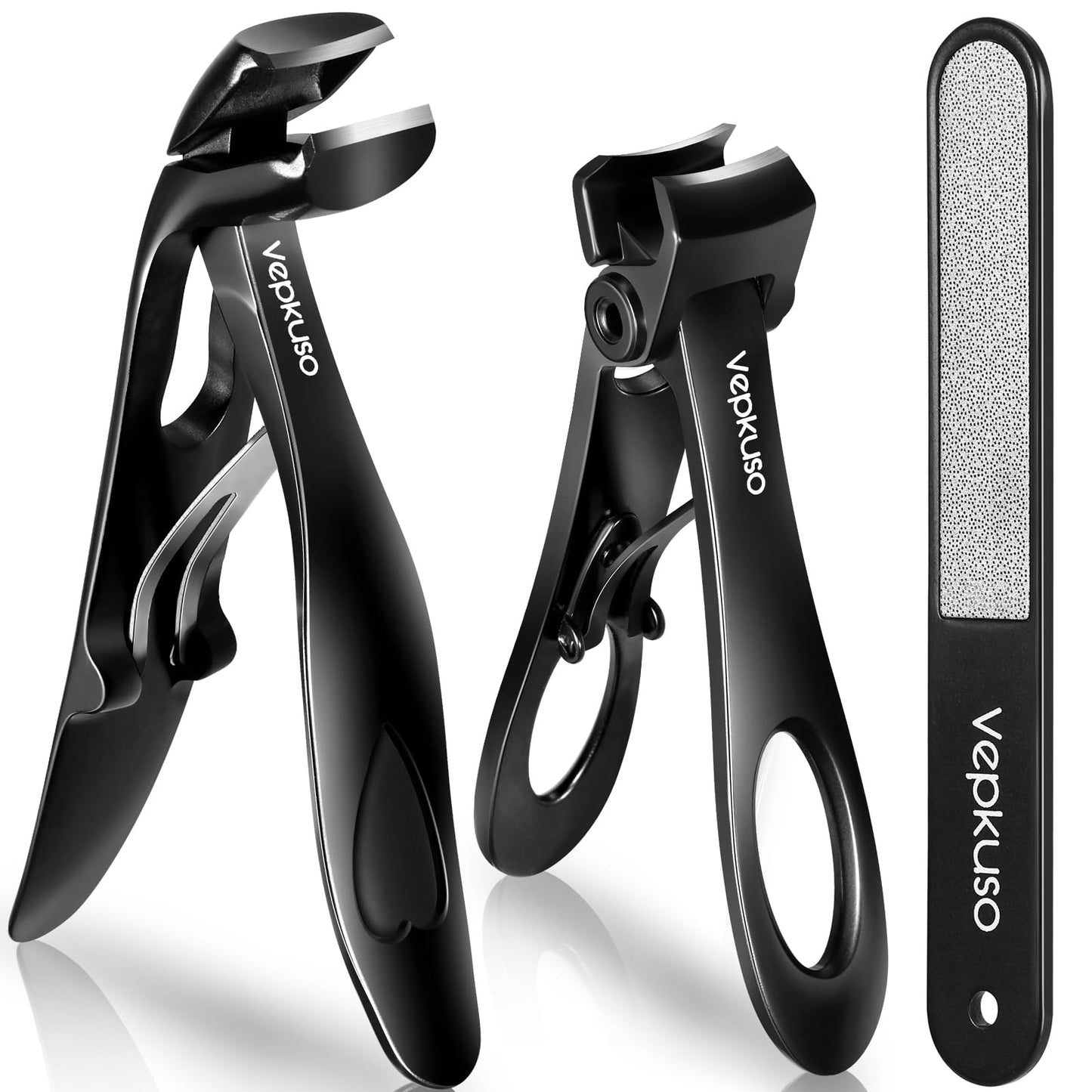 Vepkuso Nail Clippers for Seniors, Wide Jaw Fingernail Clippers and Angled Head Toenail Clippers for Thick Nail, Professional German Nail Clippers for Men, Women&Pregnant,Black